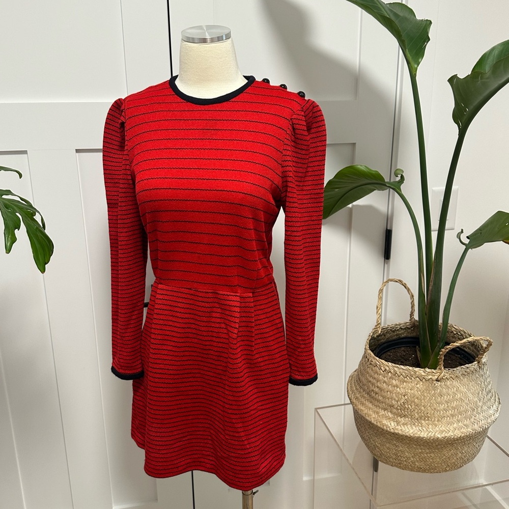 Melissa Red and Black Striped Long Sleeve Mini Dress